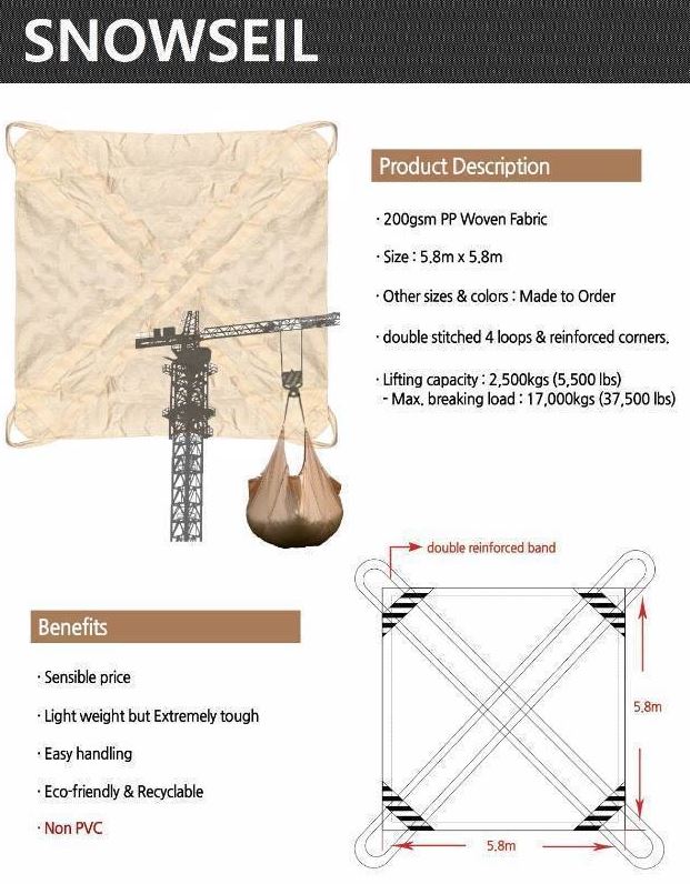 Løfteseil (Snøseil) PP 5,8x5,8m